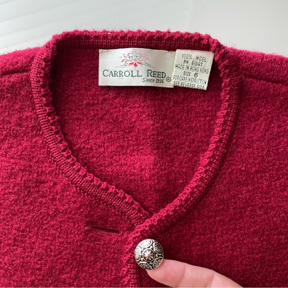 Vintage EUC 80’s CARROLL REED Wool Cropped Cardigan Sweater Small Red - Picture 15 of 16